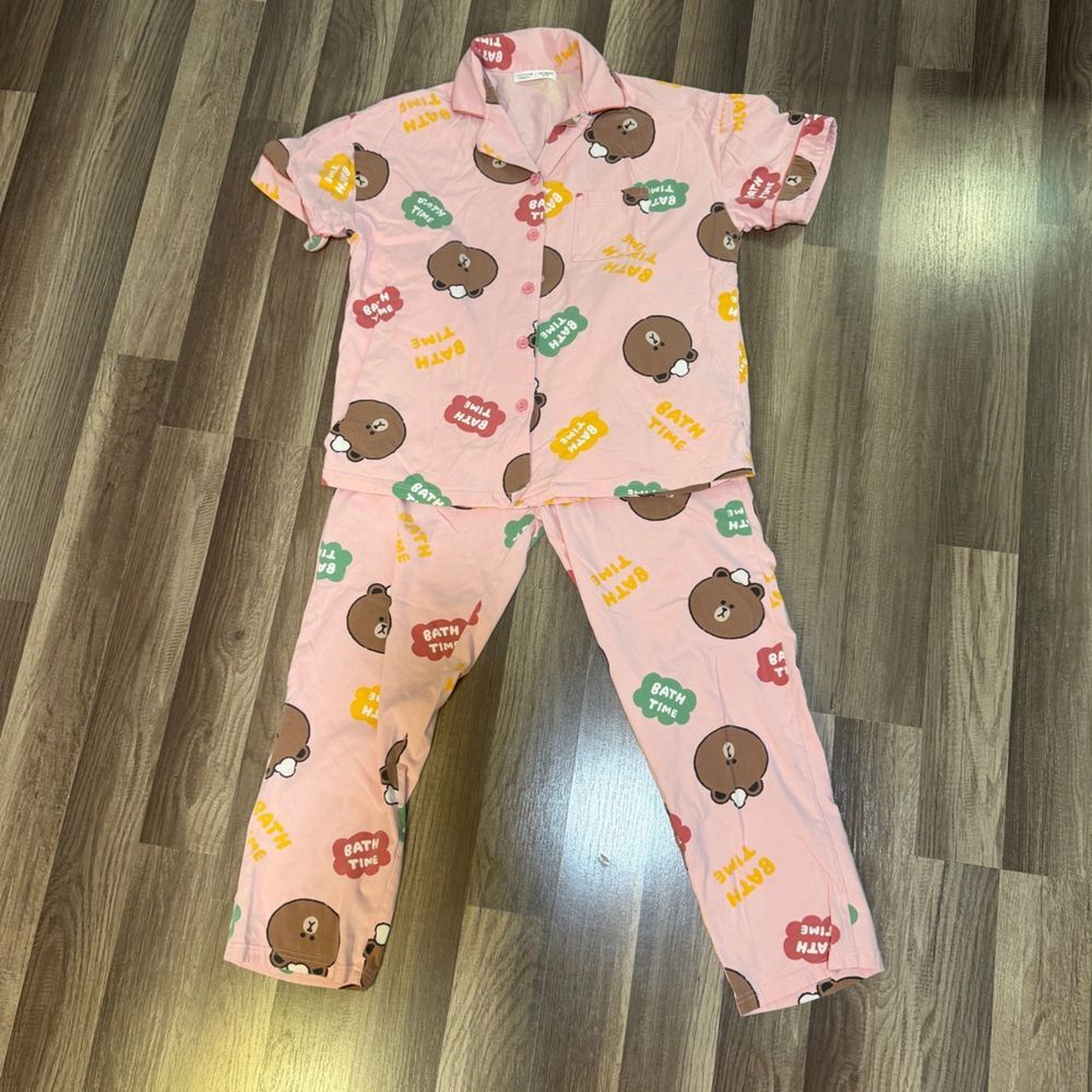LINE FRIENDS Pink Bear Print Kids Pajama Set